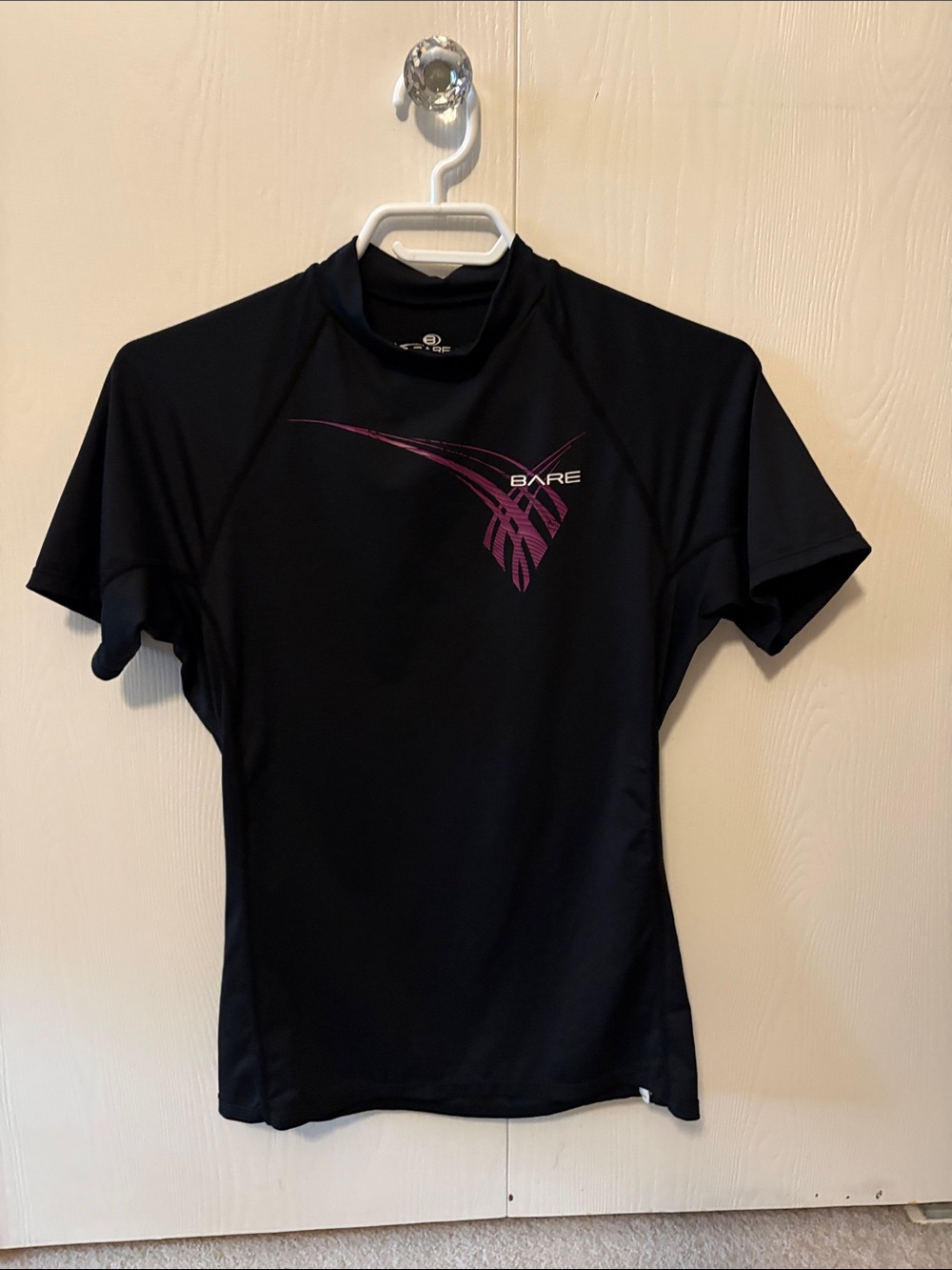 Women's Short-Sleeve Swim Rash Guard in Black with Pink Accent